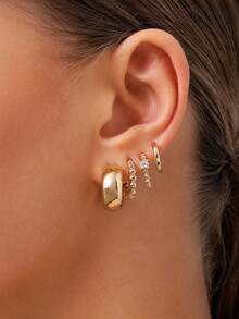 4pcs Vintage Elegant Earring Sets Earrings Stack Hoop Stack Twisted Geometric Zirconia Ear Cuff Golden Silvery Daily Wear Party Gifts - Earring Set - View 2