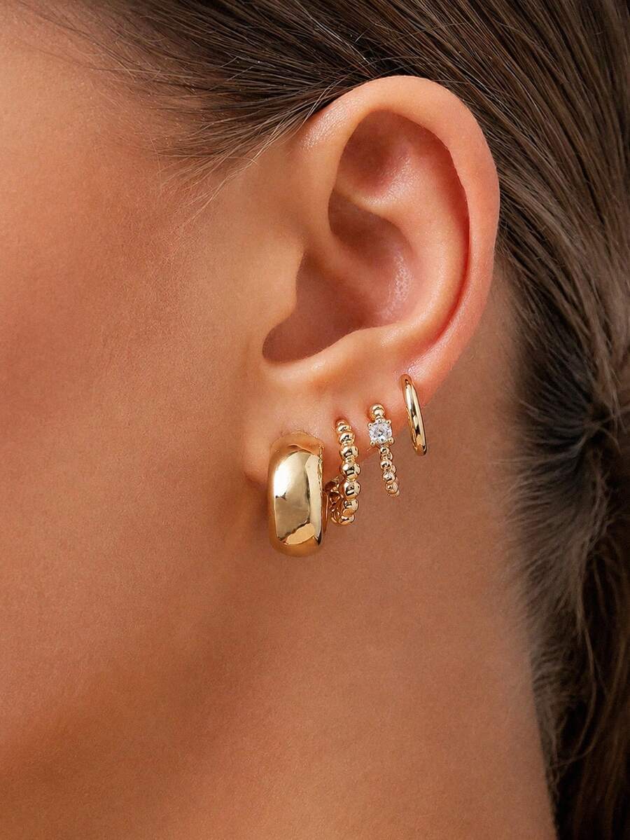 4pcs Vintage Elegant Earring Sets Earrings Stack Hoop Stack Twisted Geometric Zirconia Ear Cuff Golden Silvery Daily Wear Party Gifts