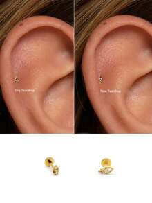 1 buah Anting-anting Perak Sterling 925 Bentuk Tetesan Air Mata, Jepitan Labret Tanpa Ulir, Bagian Belakang Datar, Anting-anting Tragus, Anting-anting Bagian Belakang Datar, Anting-anting Helix, Anting-anting Tulang Rawan - Emas - View 5