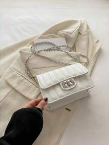 New Fashion Chain Strap Crossbody Bag, Multi-Functional Mini Square Women's Bag, High-End Foldable Cream White Small Square Bag - Multicolor - View 9