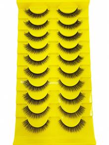 10 Pairs Natural Short D-Curl Fluffy Russian Strip Lashes, 3D Faux Mink Lashes, Thick Cat Eye Lashes, Voluminous Messy Mink Lashes, Long Seductive Eyes, Lifting Makeup Effect, Lash Extension Set, Full Lash Strips, Lengthening And Volumizing Outer Corners, Makeup Practice Lashes, Reusable False Lashes For Prom And Wedding - Black - View 2