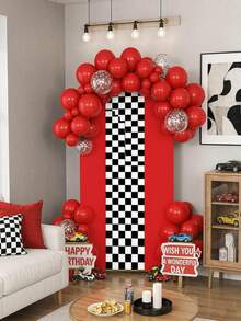 1pc Checkered Arch Backdrop Cover, Checkerboard Pattern Baby Shower Gender Reveal Birthday Decoration, Racing Theme Baby Party Photography Arch Decor Set, Party Supplies - Multicolor - View 8