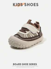 1 Pair Infant Toddler Colorblock Patchwork Hook & Loop Closed Toe Flat Casual Sneakers For Daily Wear [Select By Actual Cm Inner Length] - Khaki - View 2