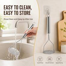 2Pcs 26cm/10.24in Heavy‑Duty Rust‑Resistant Stainless Steel Potato Masher Set, Minimalist Kitchen Gadget, Wave & Round Hole Shape Manual Food Crusher With Hanging Loop, For Baby Food Making Home Cooking Restaurant Prep Vegetable Fruit Mashing - Multicolor - View 3