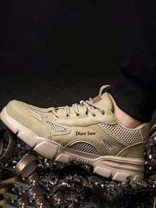 Unisex Beige Steel Toe Shoes, Breathable Lightweight Work Casual Sports Shoes, Suitable For Construction, Gardening And All-Season Daily Wear - Beige - View 5