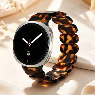 1pc Elastic Stretch Resin Smart Watch Band, Tortoise Shell Design, Compatible With Samsung Galaxy Watch 8 (40mm/44mm), Watch 8 Classic (46mm), Galaxy Watch 9 (40mm/44mm), Galaxy Watch Ultra 7 2024/2025 (47mm), Durable Replacement Wristwatch Accessory For Men And Women
