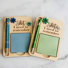 Funny Wooden Sticky Note Holder With Pen Slot, "The  I Need To Remember" Desktop Memo Pad Organizer Office Desk Decor Novelty Gift - Blue - View 6