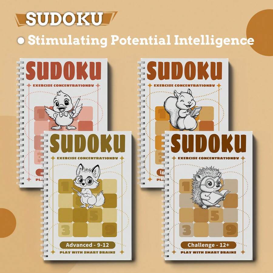 4-Level Age-Graded Sudoku Spiral Workbook Set For Ages 3-12+, Progressive Number Logic Puzzles From Beginner To Challenge, Brain Games For Focus, Concentration, Critical Thinking & Problem Solving, Screen-Free Practice For Home, Classroom & Travel - All Levels 4-workbook Set – Ages 3-12+ - View 1