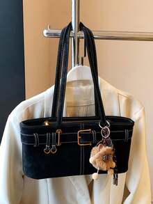 Nicekee Vintage Versatile And Fashionable Handbag, Equipped With Square Buckles And Exquisite Hanging Decorations, Suitable For Shopping And Commuting - Black - View 9