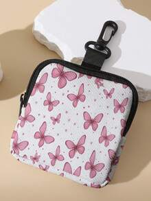 1pc Butterfly Print Kids Mini Coin Purse, Zipper Closure Small Storage Bag With Swivel Hook, Suitable For Earphones, Coins And Tiny Accessories, Can Be Hung On Backpack - Multicolor - View 7