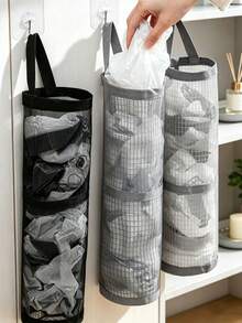 1pc Wall-Mounted Mesh Plastic Bag Storage Rack, Kitchen Hanging Storage Basket, Reusable Shopping Bag Organizer, Suitable For Kitchen Cabinets, Home Wall Storage Bag, Kitchen Accessories, Home Decor And Storage - Multicolor - View 1