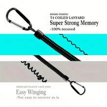 Elastic Spring Coil Keychain, Built-In Steel Wire Material, Equipped With Carabiner And Round Ring, 15 Lbs Load Capacity, Retractable Wrist Strap, Anti-Loss And Anti-Drop, Suitable For Outdoor Travel, Fishing, Camping, Daily Key And Small Item Storage, Outdoor Commuting And Travel Accessory - Black - View 5