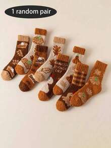 Random 1/3/5 Pairs Non-Shedding Coral Fleece Socks For Women, Turkey Half-Fleece Thickened Half-Sleep Mid-Calf Socks - Multicolor - View 7
