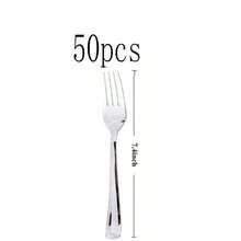 10/25/50pcs Silver High-Quality Tableware, Perfect For Dinner Parties And Events: Birthday, Carnival, Ramadan/Wedding, Holiday Tableware, Event Dining Utensils, Decorative Tableware Valentine's Day Decor, Easter Decor, Lightweight Tableware, Smooth Surface - Silver - View 19