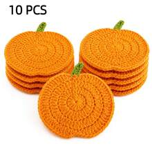 5/10 Pcs Hand‑Crocheted Pumpkin Coasters, Heat‑Resistant Table Mats For Tea Cups, Coffee Cups & Mugs, Autumn‑Themed, Protects Table Surfaces, Great For Fall, Halloween, Thanksgiving Themed Party Decorations - Hand-crocheted Pumpkin Mat - View 12