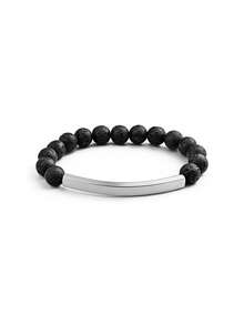 Men's Customizable Natural Volcanic Stone Bracelet With Rectangular Stainless Steel Nameplate, Supports Engraving Name And Inspirational Quotes, Multiple Metal Tones Available, Natural Stone Beads With Steady And Elegant Style, Suitable For Daily Commute And Casual Wear, Birthday, Anniversary, Father's Day Gift, Personalized Commemorative Bracelet With Spiritual Meaning For Boyfriend, Husband, Father. Men's Long Bar Engraved Bracelet, Natural Volcanic Stone Bracelet, Inspirational Quote Engraved Jewelry, Father's Day Gift, Men's Customized Commemorative Bracelet, Stainless Steel Nameplate Bracelet - Natural Stone Bracelet - View 9