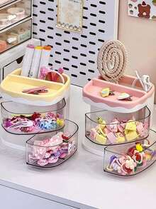 Wavy Layered Desktop Organizer, Wavy Edge High Aesthetic, Desktop Storage & Decoration 2-In-1, Double Layer Transparent Drawer, Partitioned Storage No Clutter, Pen Holder + Storage Drawer Integrated, Stationery & Makeup Universal, Macaron Three Colors Optional, Student / Vanity Dual Use, Rounded Corners Anti-Collision, Thickened Durable Easy To Clean - Multicolor - View 2