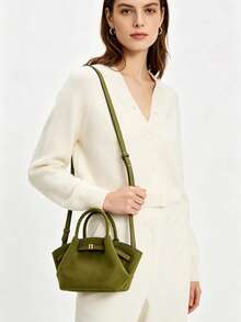 JP Dumpling Bag 女款 JH30692 Hana 小號新款女包 單肩斜挎手提多用途 通勤上班 外出購物約會 小托特包 輕量耐用 麂皮 高顏值 百搭 - 墨綠色 - 查看 4