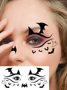 10 ورقات ملصقات وشم مؤقت للعين للهالوين، تصاميم جمجمة سوداء ويقطين وقطة وخفاش وشبكة عنكبوت، وشم مزيف مقاوم للماء والعرق لحفلات ومكياج مؤقت للوجه والعين - متعدد الألوان - مشاهدة 7