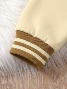 Purechapter 2pcs Boys New Contrast Color Raglan Sleeve Baseball Jacket And Sports Long Pants, Pocket Patch Bear Design, Suitable For Outdoor, Holiday, Party, Daily Wear, Young Boy Gift, Collegiate Style, Autumn/Winter - Brown - View 5