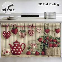 1pc Sweet Strawberry Decor Pattern Cabinet Curtain & Home Decor, Rod Pocket Curtain, Machine Washable Polyester Material, Featuring Strawberry Basket And Heart Pattern, Polyester Material, Perfect Choice For Laundry Room And Kitchen Storage Shelf Decoration Gift, Suitable For Kitchen, Living Room, Game Room - Multi-Size Dust-Proof Curtain, Kitchen Theme Decor Kitchen Valve, Suitable For Use As Short Cabinet Curtain Table Skirt, Kitchen Curtain - Multicolor - View 7