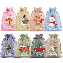 1pc Colorful Christmas Linen Gift Bag,Santa Claus Drawstring Pouch,Suitable For Holiday Party Gifts And Jewelry Storage,Perfect For Christmas And New Year Party Supplies - Multiple Styles - View 2