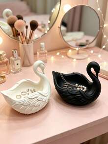 Swan Jewelry Tray, Embossed Wing Design Jewelry Storage Dish, Ins Style Pure White Desktop Organizer, Entryway Key Holder, Vanity Earring Necklace Storage, Romantic Wedding Decor Ornament, Wedding Decoration/Gift, Holiday Gift, Cosmetic Organizer, Room Decor - Multicolor - View 10