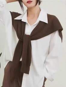 Fashion Knitted Shawl Scarf Thin Solid Color Wrap Scarf Knot Design Neck Guard Fake Collar Women - Coffee Brown - View 4