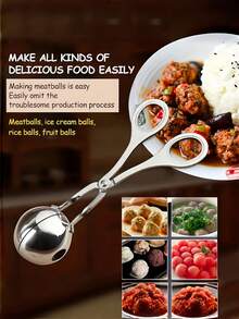 1pc Multifunctional Stainless Steel Meatball Spoon - Household Fish Ball Machine Meatball Squeezer Ice Cream Ball Clip Kitchen Tools Rice Ball Mold - Multicolor - View 11