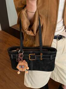 Nicekee Vintage Versatile And Fashionable Handbag, Equipped With Square Buckles And Exquisite Hanging Decorations, Suitable For Shopping And Commuting - Black - View 3