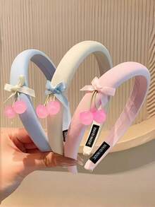 1pc Women's Cute Cherry & Mini Bow Decorated Headband, Sweet & Lovely High-Top Hair Accessory, Suitable For Girls' Daily Wear - Multicolor - View 3
