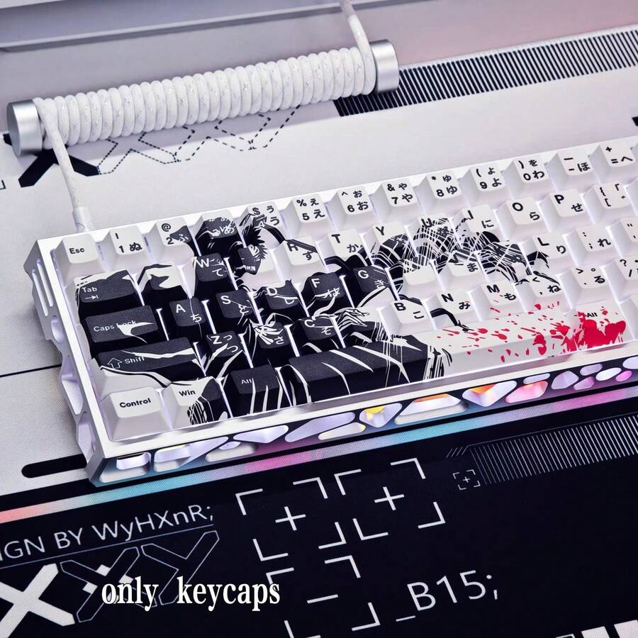 73-Key Black & White Color Scheme Keycaps, Cherry Height, Dye-Sublimation Process, PBT Material, Line Art Style, Anime Keycaps, Highly Attractive Personalized Keycaps, Support DIY, Suitable For 61/64/68/75/84/87/98/104/108-Key Mechanical Keyboards, Smooth Touch Wear-Resistant Non-Fading, Suitable For Holiday Gifts And Desktop Matching, Create Your Own Unique Keyboard, Customized Keycaps, Keycaps, Keycap Set, Mechanical Keyboard Keycaps, PBT Keycaps, Gaming Keycaps, Keyboard Accessories - View 1