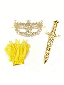 Adult Makeup Party Accessory Set, Hollow Sequin Half-Face Mask, Fluffy Feather Cuffs, Decorative Sword, Suitable For Halloween Stage Performances - Multicolor - View 10