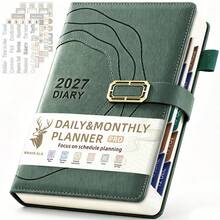 2027 A5 Hardcover Planner 400 Pages, 2027 Jan-Dec Daily/Monthly Dual View, Habit Tracker Password Log, Flat Lay Magnetic Closure, Includes 5 Stickers, Work Home Daily Organizer - A5 - View 16