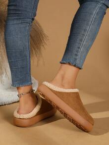 Women's Thick Sole Closed Toe Slippers, Comfortable Warm Indoor/Outdoor House Slippers, Winter - Brown - View 6