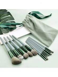 1pc Mint Green Makeup Brush Set, Portable Soft Bristle Blush Brush, Eyeshadow Brush, Powder Brush, Contour Brush, Concealer Brush, Full Set Makeup Tools With Velvet Storage Bag, Random Color - Mint Green - View 1