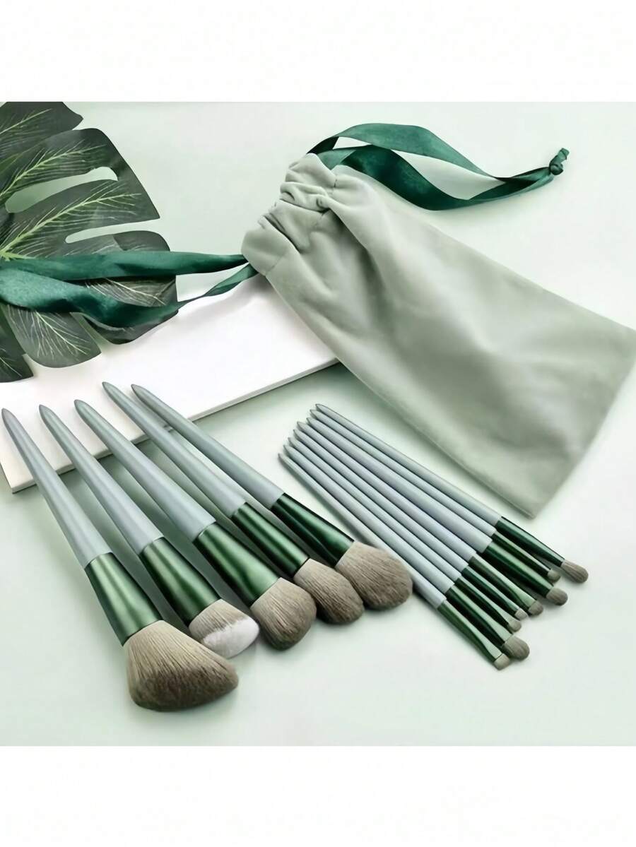1pc Mint Green Makeup Brush Set, Portable Soft Bristle Blush Brush, Eyeshadow Brush, Powder Brush, Contour Brush, Concealer Brush, Full Set Makeup Tools With Velvet Storage Bag, Random Color - Mint Green - View 1