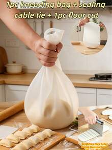 1pc Large Capacity Heat-Resistant Reusable Heavy Duty Silicone Dough Kneading Bag, Minimalist Solid Color Semi-Transparent Bag-Shaped Non-Stick Inner Wall Design For Easy Kneading Of Various Doughs, Baking Tool Suitable For Home Kitchen, Restaurant Baking, Bread, Pizza, Pasta Making, Baking Enthusiasts, Holiday Home Cooking - White - View 15