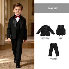 Young Boy Shawl Collar Long Sleeve Suit Jacket, Single Breasted Waistcoat And Trousers, Spring/Autumn Formal Outfit Set - Black - View 3