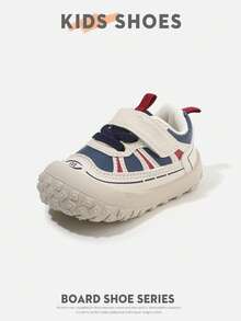 1 Pair Infant Toddler Colorblock Patchwork Hook & Loop Closed Toe Flat Casual Sneakers For Daily Wear [Select By Actual Cm Inner Length] - Blue - View 2