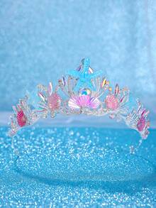 Elegant Sparkly Gold Blue Crystal Starfish Butterfly Tassel Bridal Crown Tiara Headpiece For Mermaid Wedding Prom Cosplay Photoshoot Party Decor - Multicolor - View 12