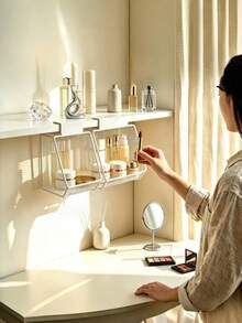 Mirror Cabinet Hanging Iron Storage Rack Makeup Organizer Bathroom Vanity Organizer Mesh Basket Storage Solution Wall Mounted Cabinet Kitchen Organizer Home Organization Storage Shelves - View 2