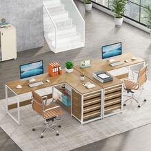 LITTLE TREE Desk With 4 Drawers, L-Shaped Computer Desk With 2 Shelves - L - View 3