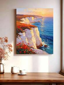 1pc Oil Painting By Numbers Kit, Seaside Landscape DIY Art & Craft, Home Wall Decor, Canvas Oil Painting Decoration, Holiday Gift Includes Paintbrushes And Paints. - Sets - View 3
