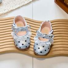 Polka Dot Bow Mary Jane Shoes For Girls, Soft Sole Hook And Loop Casual Sneakers For Toddlers - Silver - View 6