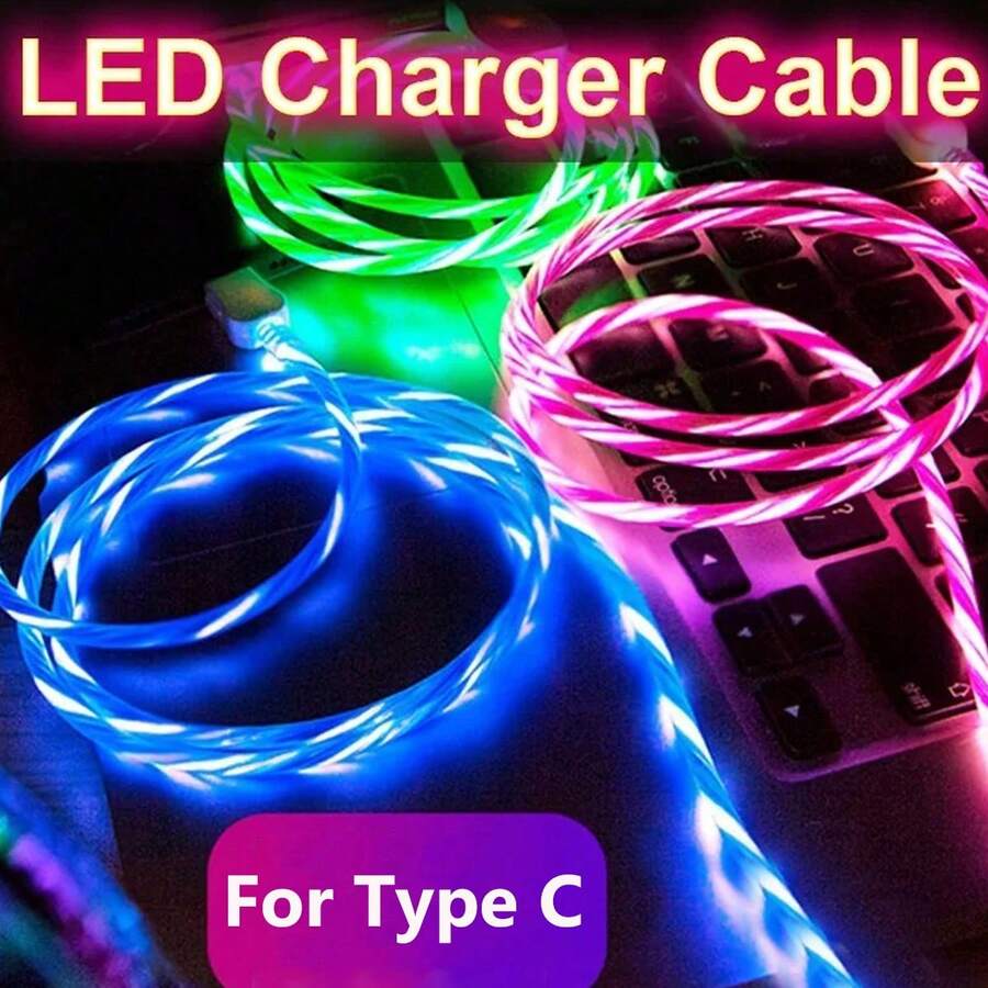 Fast Charging Data Cable Glowing LED USB Type C Charging Cable - Multicolor - View 1