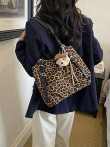 1件女款純色PU中隔層單肩托特包，大容量，適合外出、購物、約會、送禮 - 彩色 - 查看 5