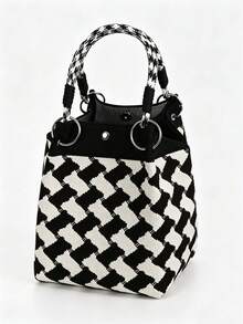Classic Colorblock Polka Dot Casual Versatile Artistic Bucket Bag, Multi-Functional Daily Commute Handbag, Suitable For Niche Shopping And Dating - Multicolor - View 5