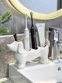 Cute And Simple Dachshund-Shaped Bathroom Storage Box And Toothbrush Holder - Electric Dachshund Toothbrush Holder And Shelf, Toothpaste And Makeup Brush Storage Base, Adorable Storage Base Stand. - Multicolor - View 2