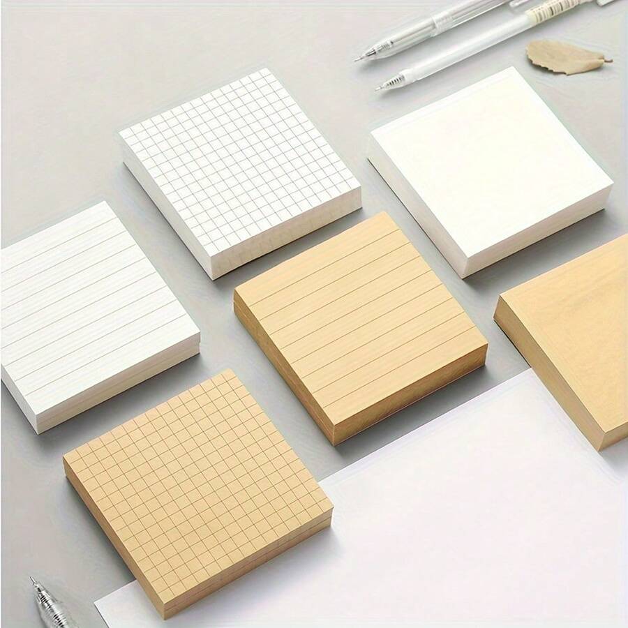 Minimalist Sticky Notes Student Grid Blank Inner Page Memo Reminder Annotation Note Pad, Khaki/White, Self-Adhesive Memo Pad, Portable Marker Writing Notepad, Portable Notebook Suitable For Office, Home, - one-size - View 1